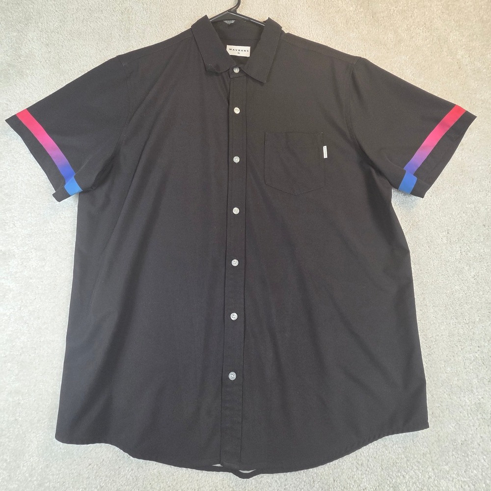 Mavrans Mens XL Black reCOCOBLEND Short Sleeve Rainbow Stripe Button Down Shirt